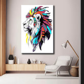 Painting by Numbers Art Animal Lion with Colorful Mane and Feathers on His Head